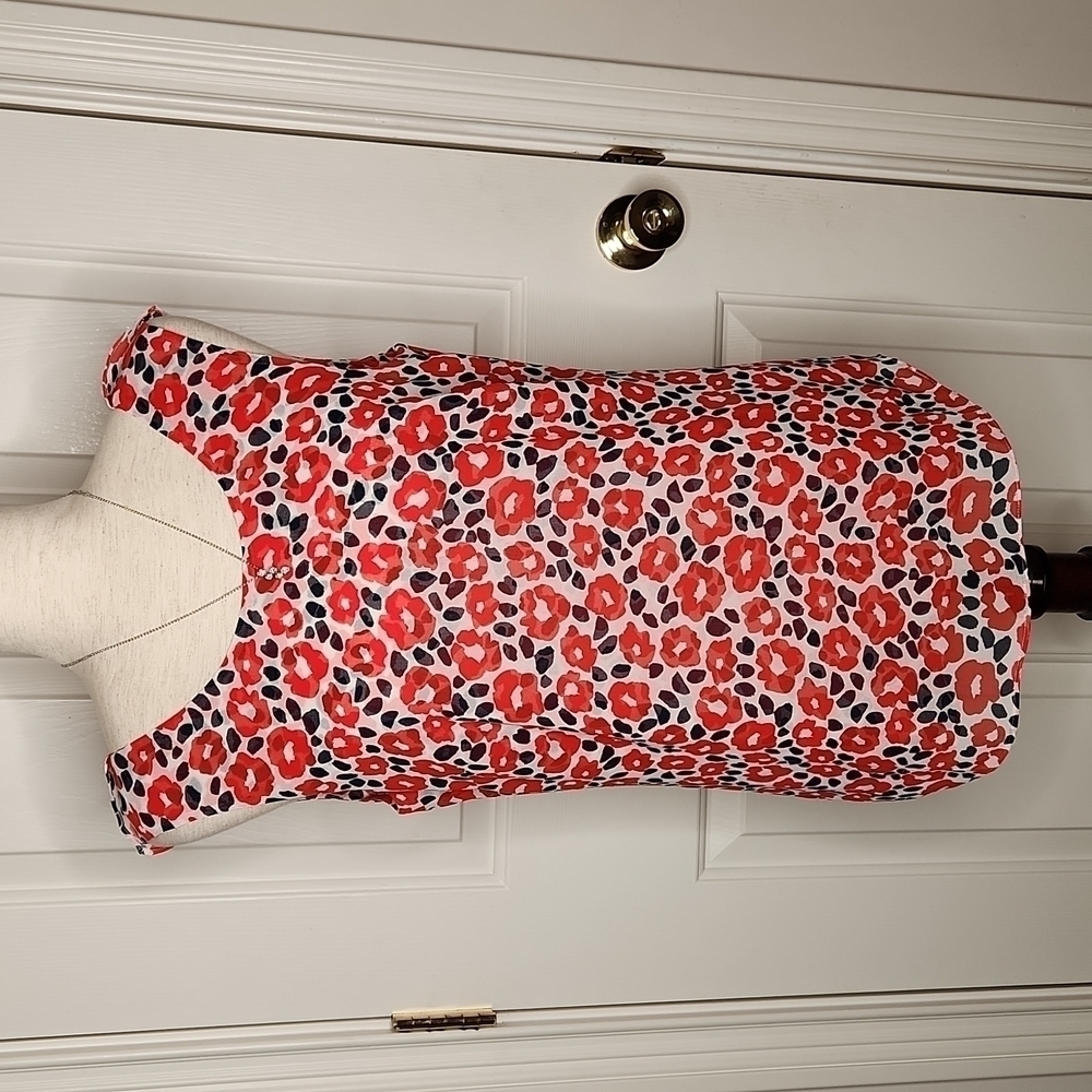 Cabi Flipside Red Floral Ruffle Blouse Size Small Style 5356